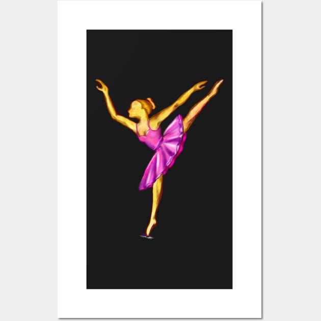 Dance golden ballerina statuette - dancing woman wearing purple pink tutu Wall Art by Artonmytee